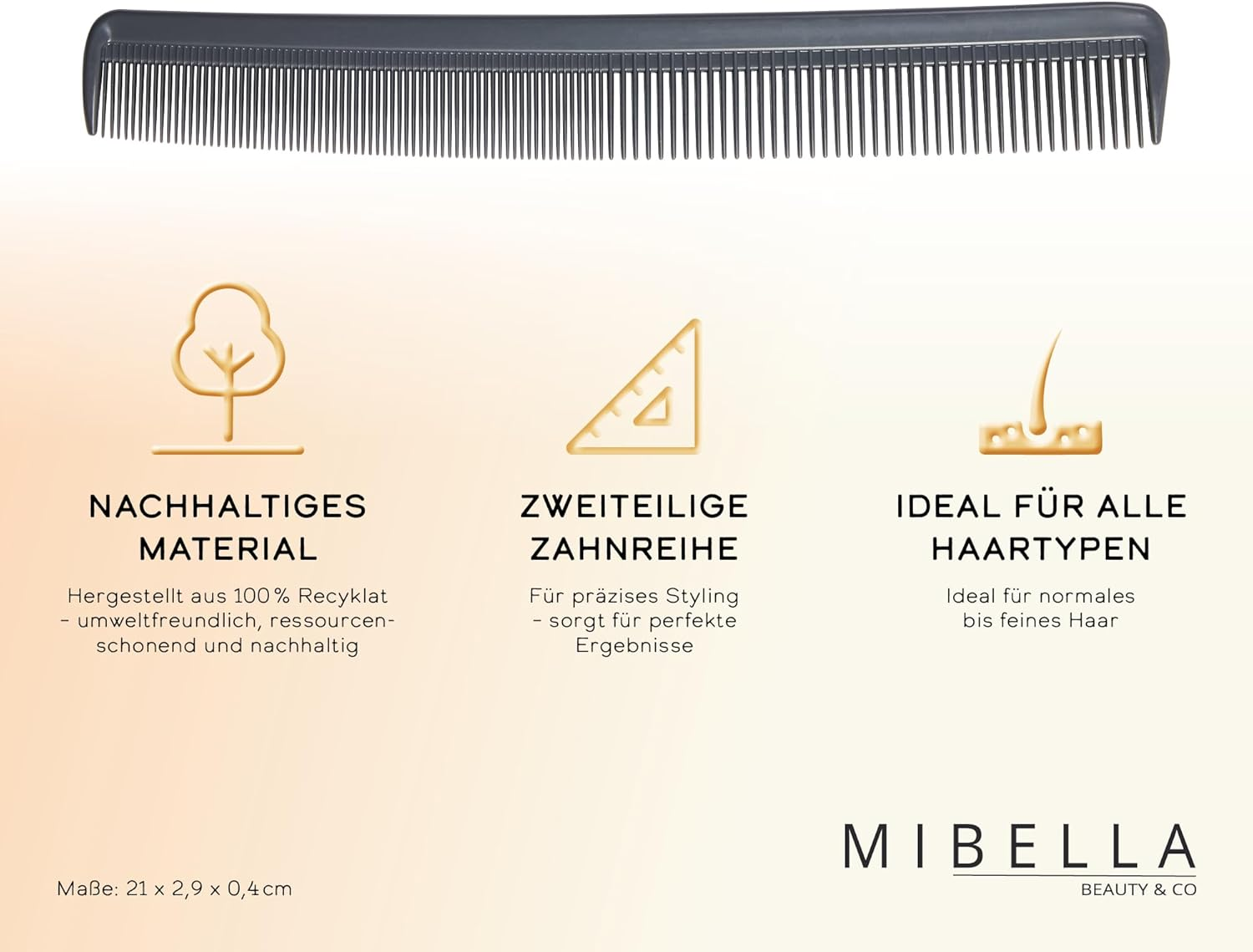 MIBELLA BEAUTY & CO Styling Comb for Men and Women - 2 Teeth Comb Fine Comb for All Hair - Hair Cutting Comb for Professional Use Even at Hairdressers 21 Cm image number 3