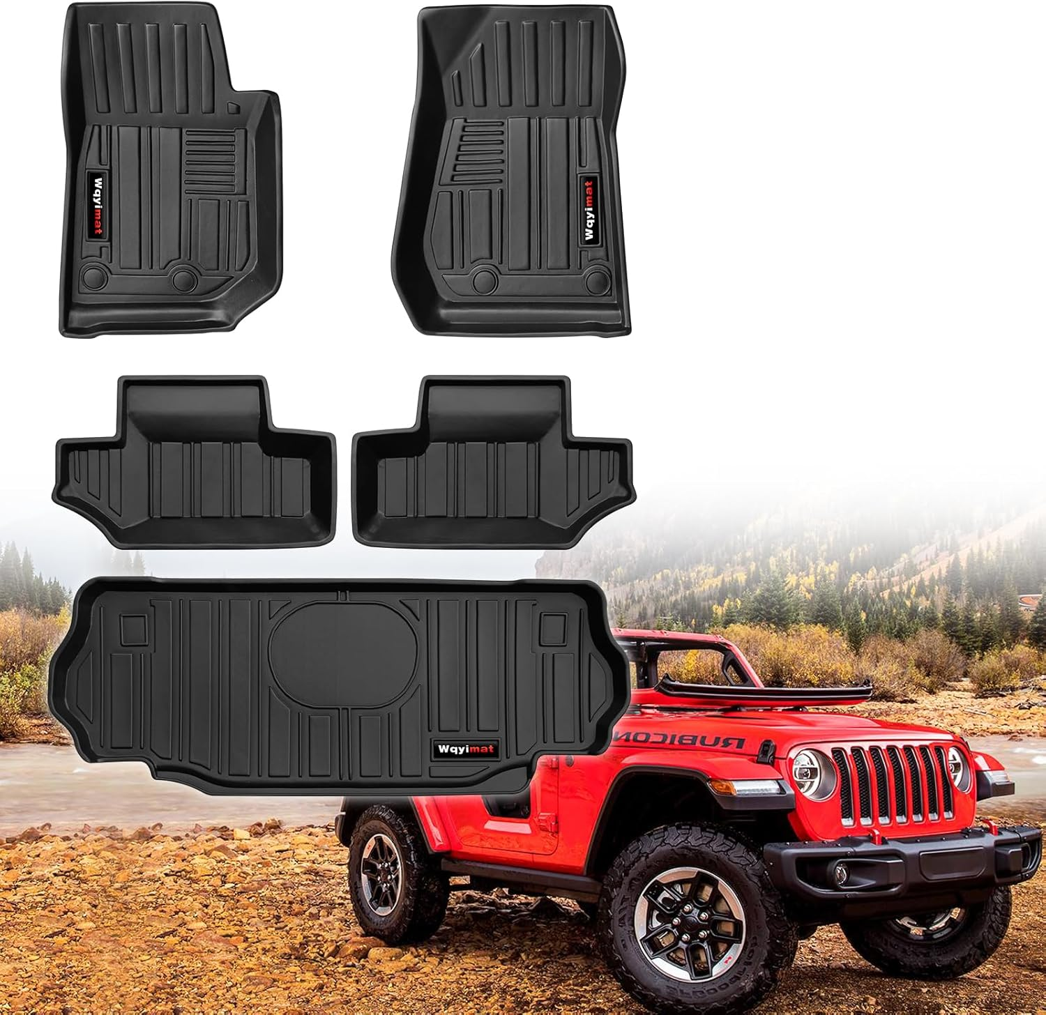 Wqyimat for 2007-2018 Jeep Wrangler JK 2 Door Floor Mats & Cargo Liner,Tpe All Weather Car Liners Accessories,Custom Fit 1St & 2Nd Row Floor Liners and Trunk Mat(For 2007-2018 Jeep Wrangler JK 2 Door) image number 6