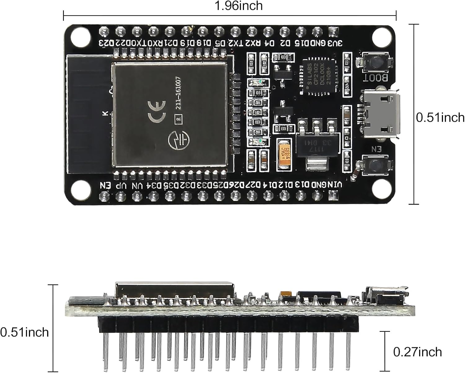 DIANN 2Pcs ESP WROOM 32 ESP32 Development Board 2.4Ghz Wifi Dual Cores Microcontroller Integrated with Antenna RF Low Noise Amplifiers Filters 30 Pins