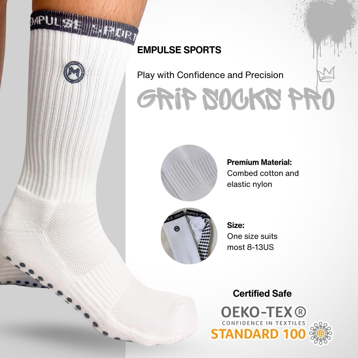 EMPULSE Grip Socks Pro Series | Non-Slip Athletic Socks for Men & Women | Cushioned Arch Support | Moisture-Wicking Gym, Yoga, Soccer, Football, Basketball Socks | Size 8&ndash;13 US - Black image number 5