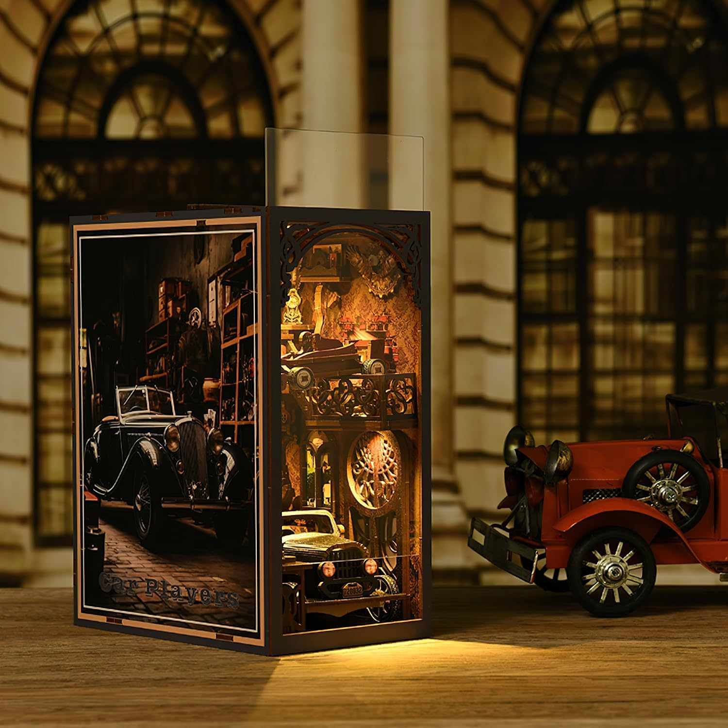 Ysityum Book Nook Kit, 3D DIY Wooden Puzzle Dollhouse Kit for Adults & Teens, Book Nook Bookshelf Insert Decoration Bookend Miniature Kit with Sensor Light Creative Craft Home Decor, Vintage Car image number 1
