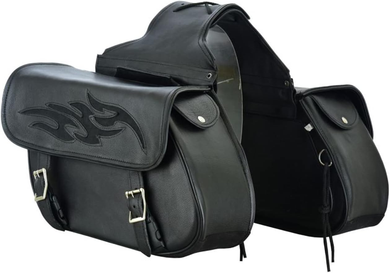 GARGOYLE BELLS Motorcycle Saddle Bags Leather Solo Swing Arm Bag for Softails and Choppers Motorcycle Luggage Bags Left Side Bag for Motorcycle