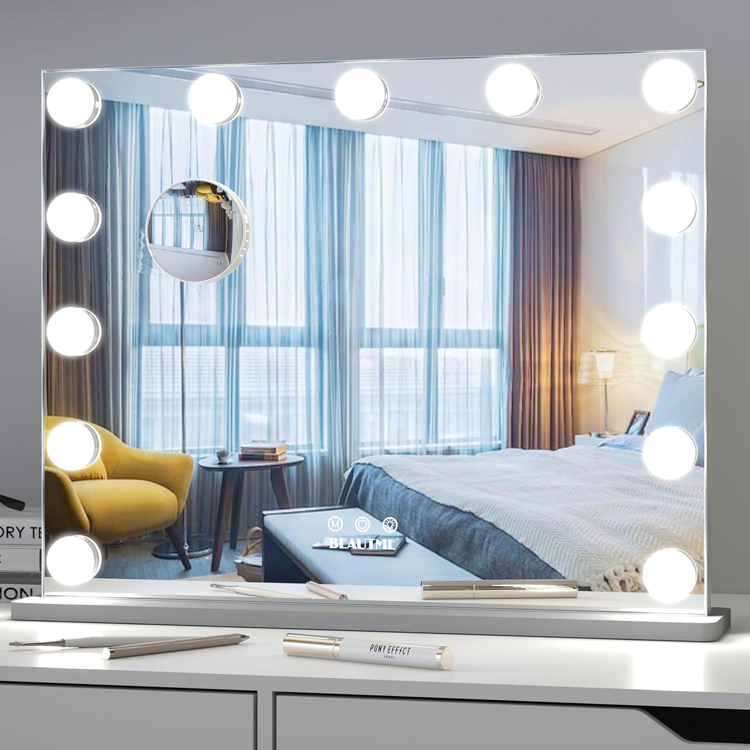 ANYHI Vanity Mirror with Lights, 50.5 X 39.7 Cm Hollywood Illuminated Makeup Mirror with 13 Dimmable Lights, Wall Mounted or Dressing Table Mirror for Makeup Vanity with 10X Magnifier (Silver) image number 5