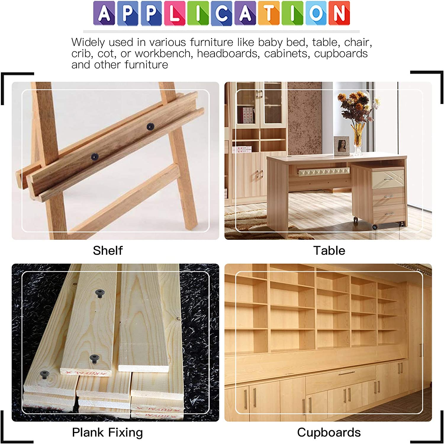 Glarks 85Pcs M6X16/ 25/35/ 45/55/ 65/ 75Mm Black Hex Drive Socket Cap Bolts Kit, Allen Head Countsunk Furniture Crib Bolts Nuts Screws for Chair Table Cabinets image number 2