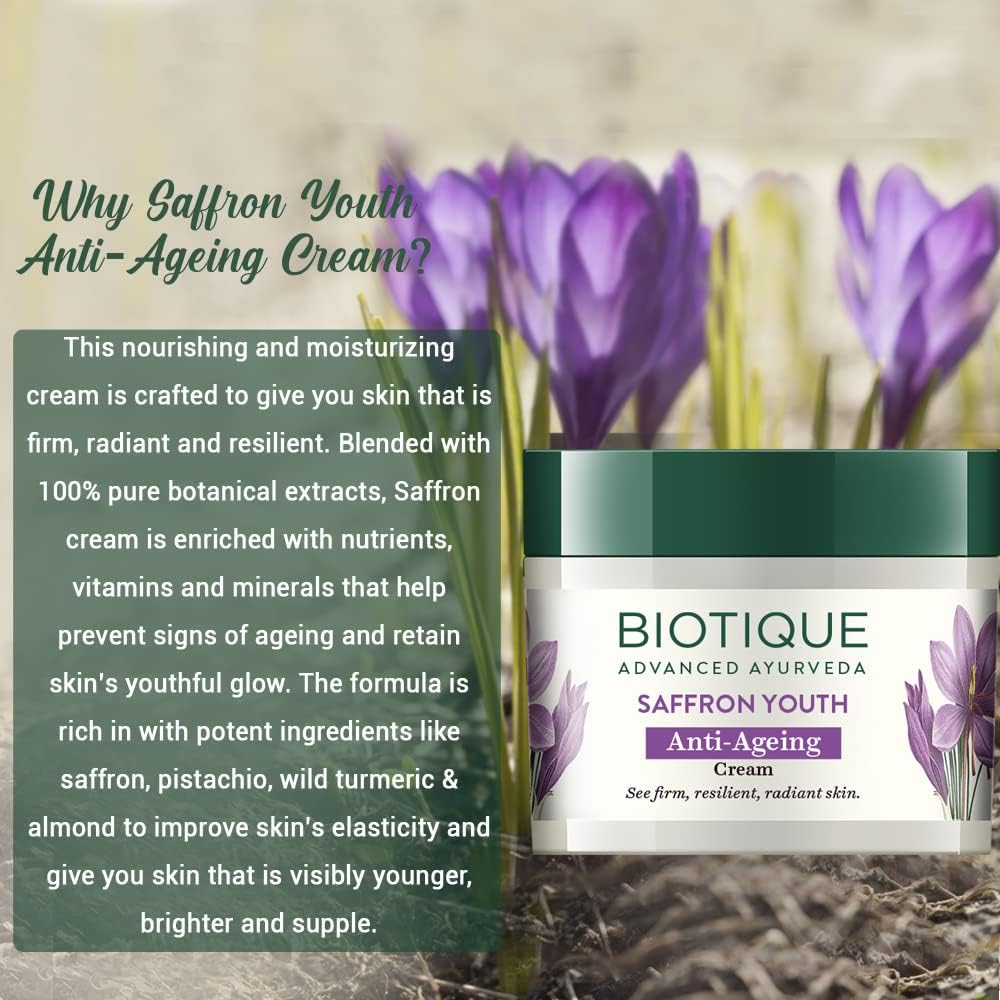 Biotique Bio Saffron Dew Youthful Nourishing Day Cream for All Skin Types, 50G image number 4