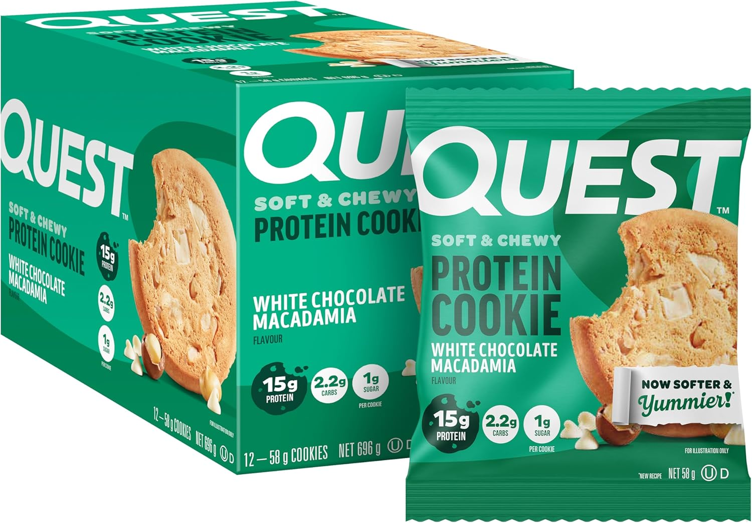 Quest Nutrition White Chocolate Macadamia Protein Cookie, Keto Friendly, High Protein, Low Carb, 12 Count