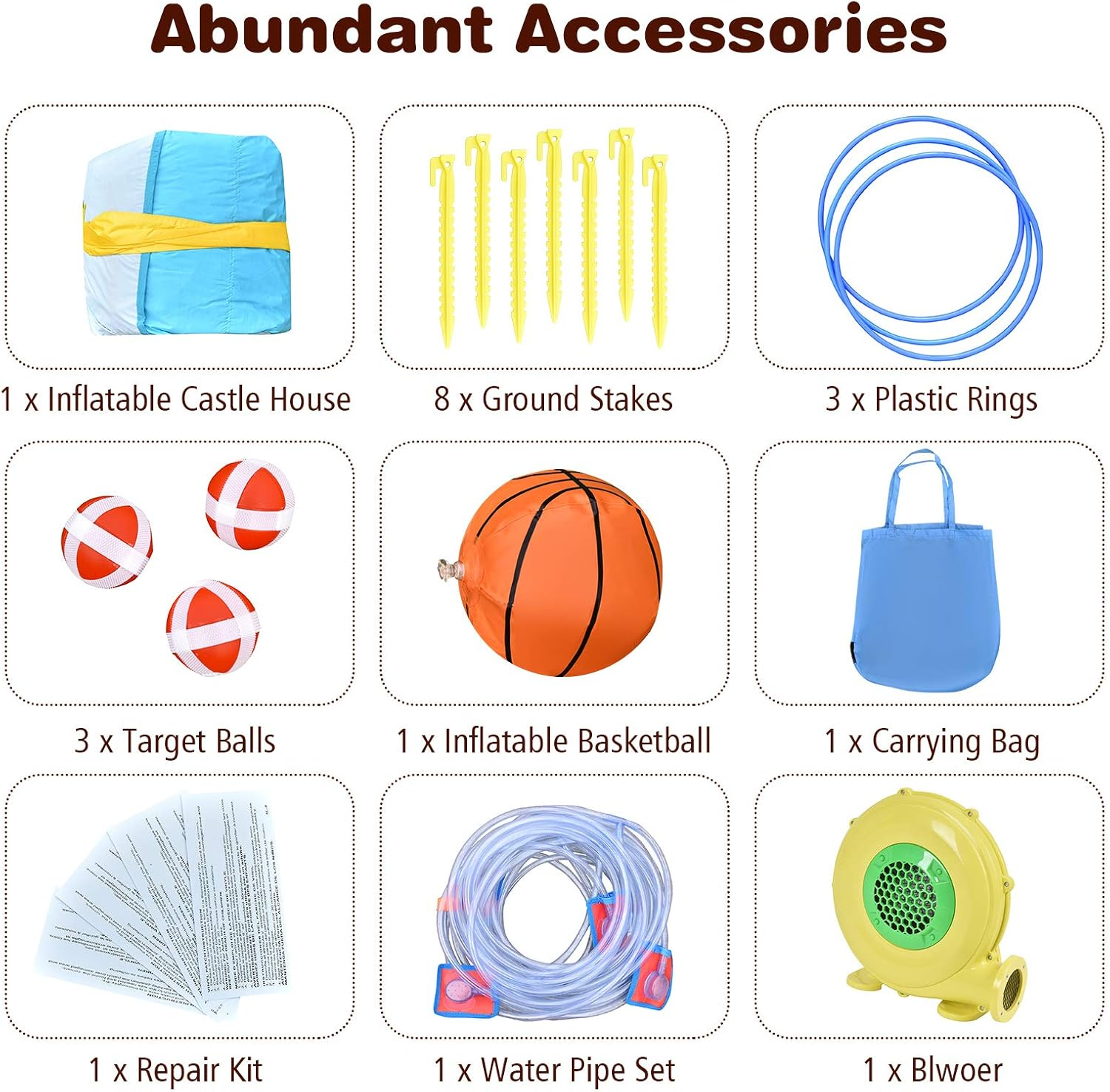 HONEY JOY Inflatable Water Slide, 8 in 1 Water Park W/Double Slides, Basketball Hoop, Water Gun, Ring Toss Game, Climbing Wall, Wet Dry Inflatable Jumping Castle for Outdoor (With 680W Blower) image number 2