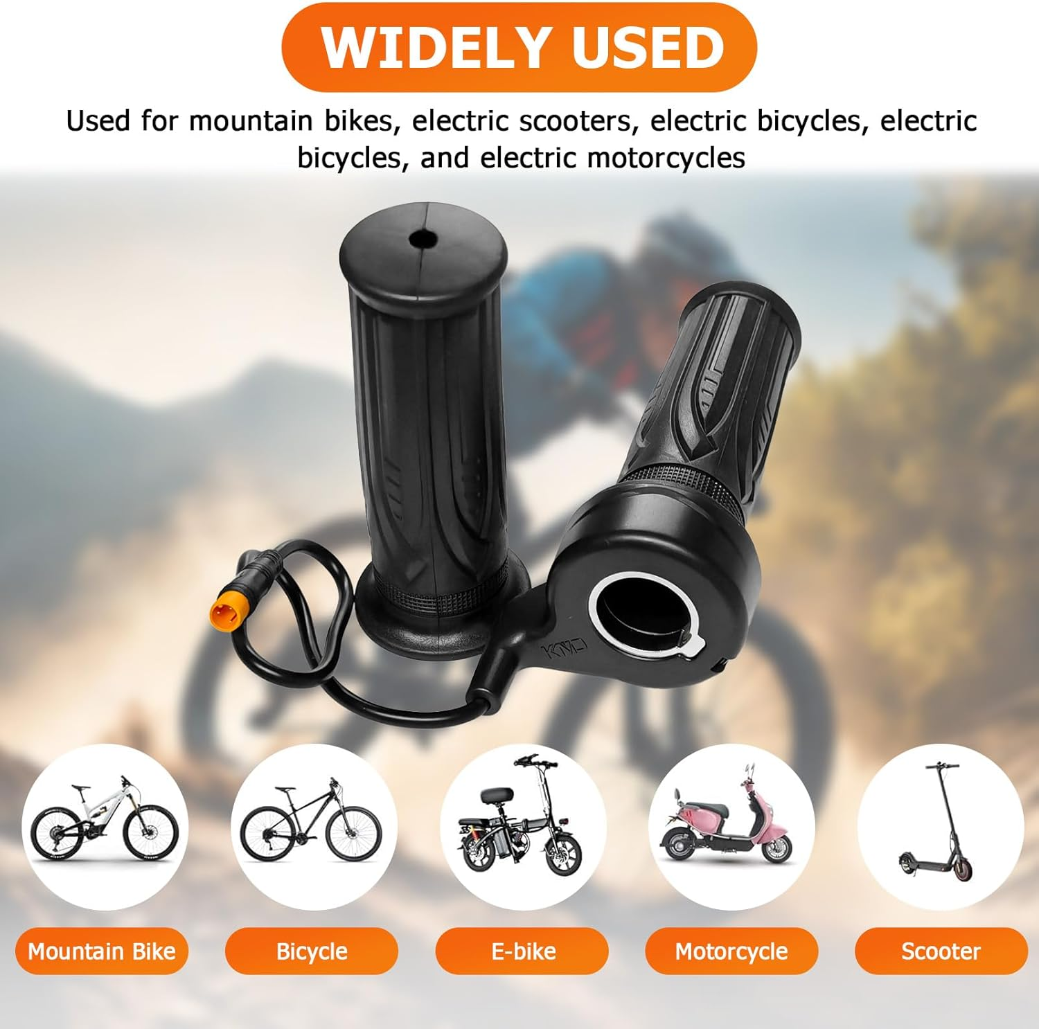 Electric Bike Full Twist Throttle, 24V 36V 48V 60V 72V Right Handle Throttle with 3 Pin Waterproof Connector for Folding Electric Scooter, Ebike or Motorcycle