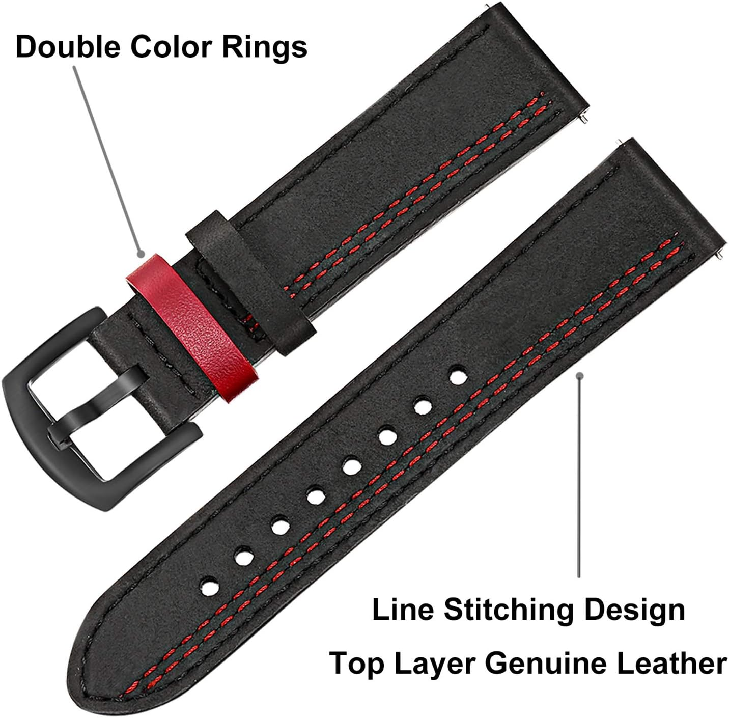 Trumirr Replacement for Amazfit Balance/Amazfit Bip 5/Amazfit GTR 4/GTR 2E Leather Strap, 22 Mm Double Colour Genuine Leather Watch Strap Sports Replacement Strap for Amazfit GTR 2E/Gtr 47 Mm/Amazfit - Black image number 4