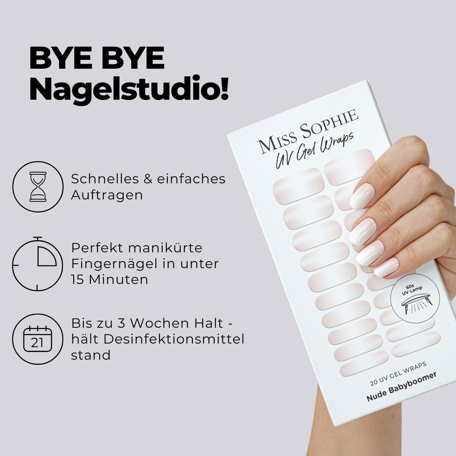 Original Miss Sophie UV Starter Set I Self-Adhesive UV Nail Foils I Nail Stickers in Rose Baby Boomer & Nude Baby Boomer I No Chipping I Long Hold I Quick & Easy Application