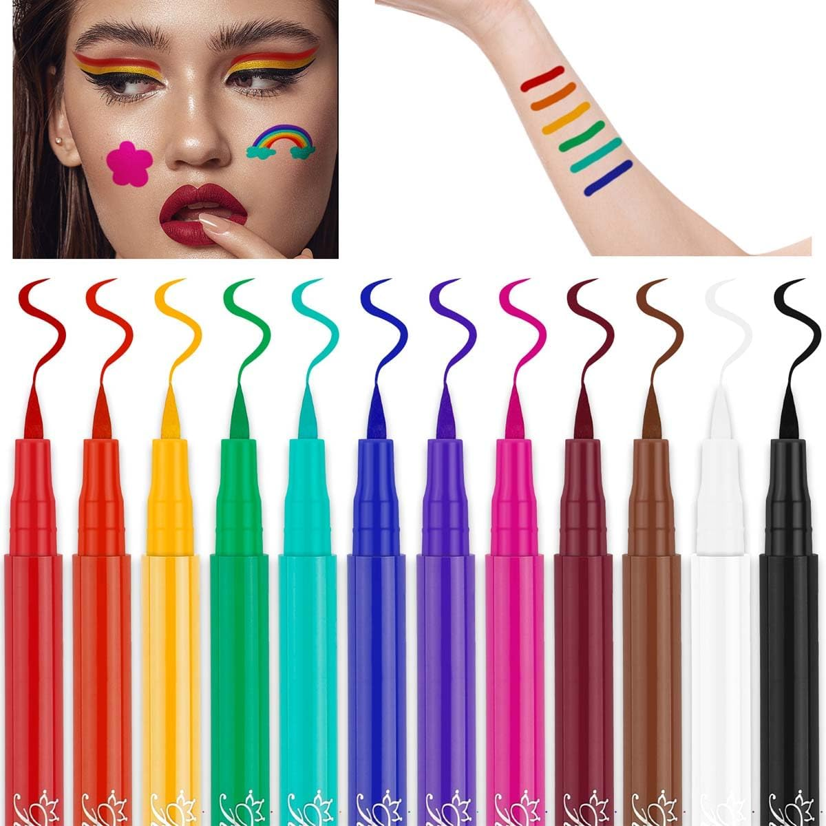 12 Colours Matte Liquid Eyeliner Set, Pigmented Eyeliner Pencil, Durable, Waterproof Eyeliner, Festival Makeup Kit for Women image number 5