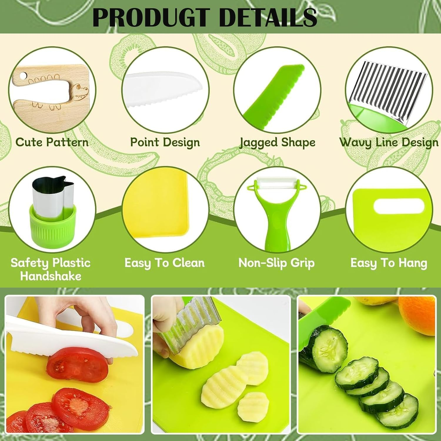 46 Pcs Kids Knife Set, Kids Cooking Set, Montessori Kitchen Tools for Toddlers, Toddler Gifts with Safe Knives/Crinkle Cutter/Cutting Board/Peeler/Fruit Cutters Shapes image number 6
