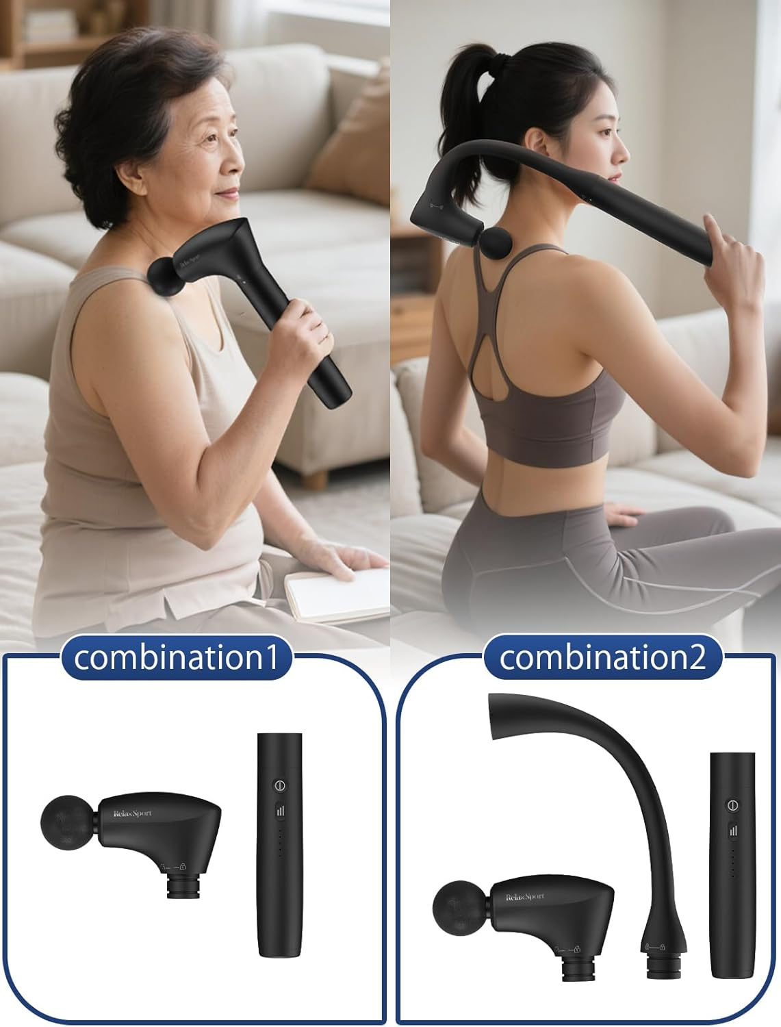 2-In-1 Convertible Massage Gun,Back Massager with Extended Handle,5 Speeds,Deep Tissue 10Mm Percussion,Type-C Charging,4 Heads,Massager for Back, Neck, Shoulder, Body,Gift image number 4