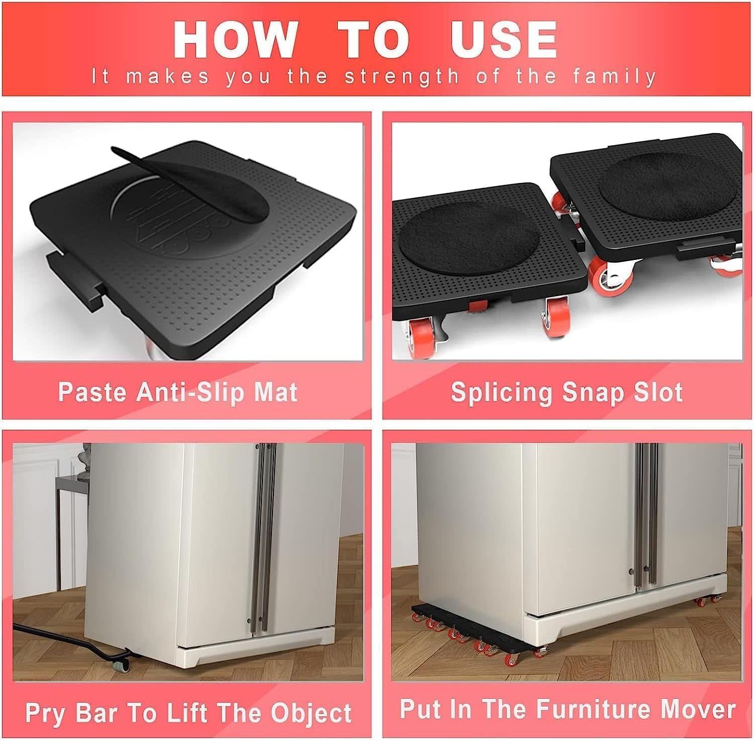 Furniture Lifter Set and Furniture Mover with 5 Wheels & Lifter Set, 360&deg; Rotation Wheels,Furniture Moving Tool, Max up for 260KG for Moving Heavy Furniture, Refrigerator, Sofa, Cabinet image number 5