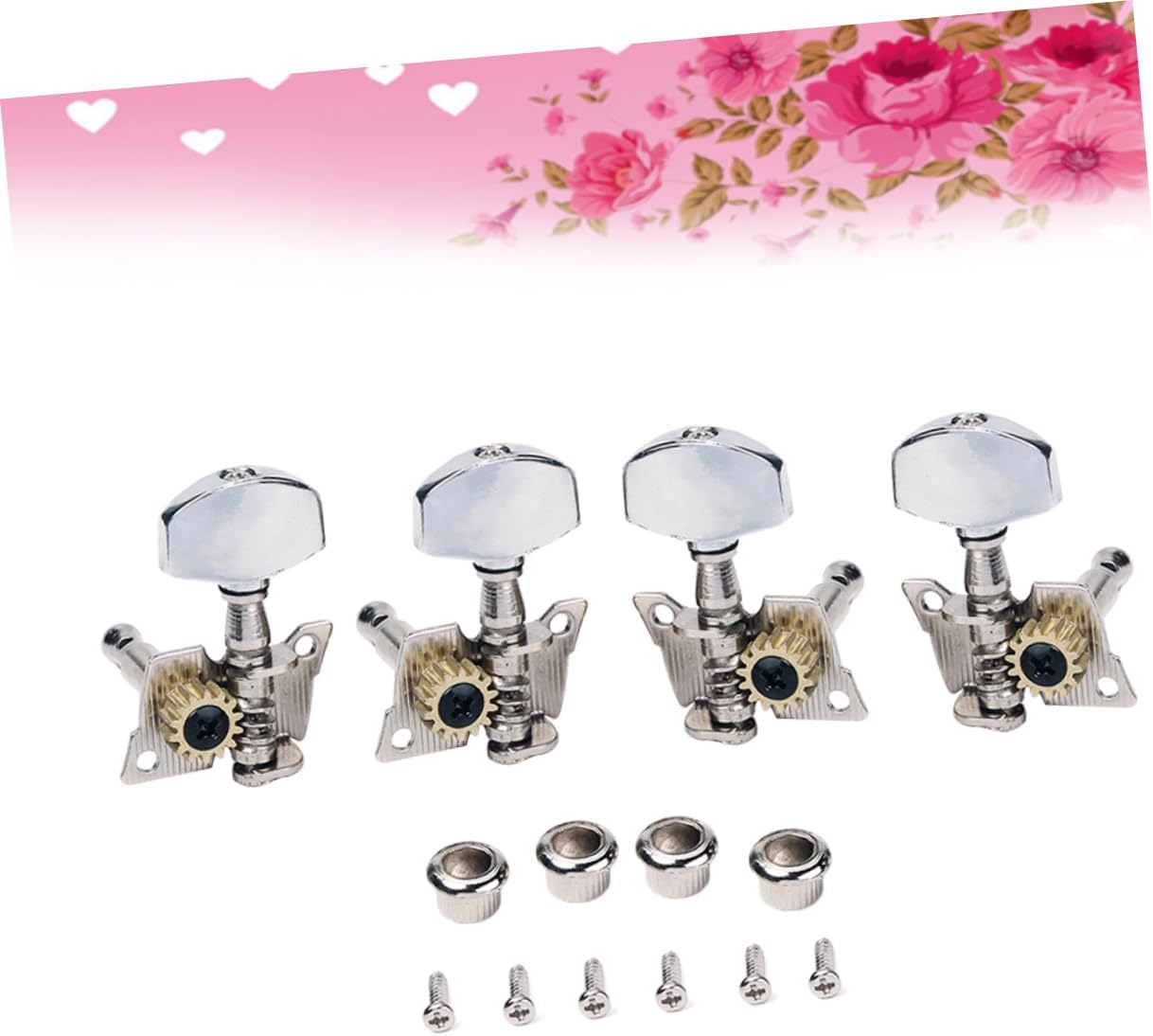 4Pcs Nickel Ukulele Tuning Pegs Machine Heads with Plastic Buttons and Mounting Screws for Beginners and Professional Use image number 5