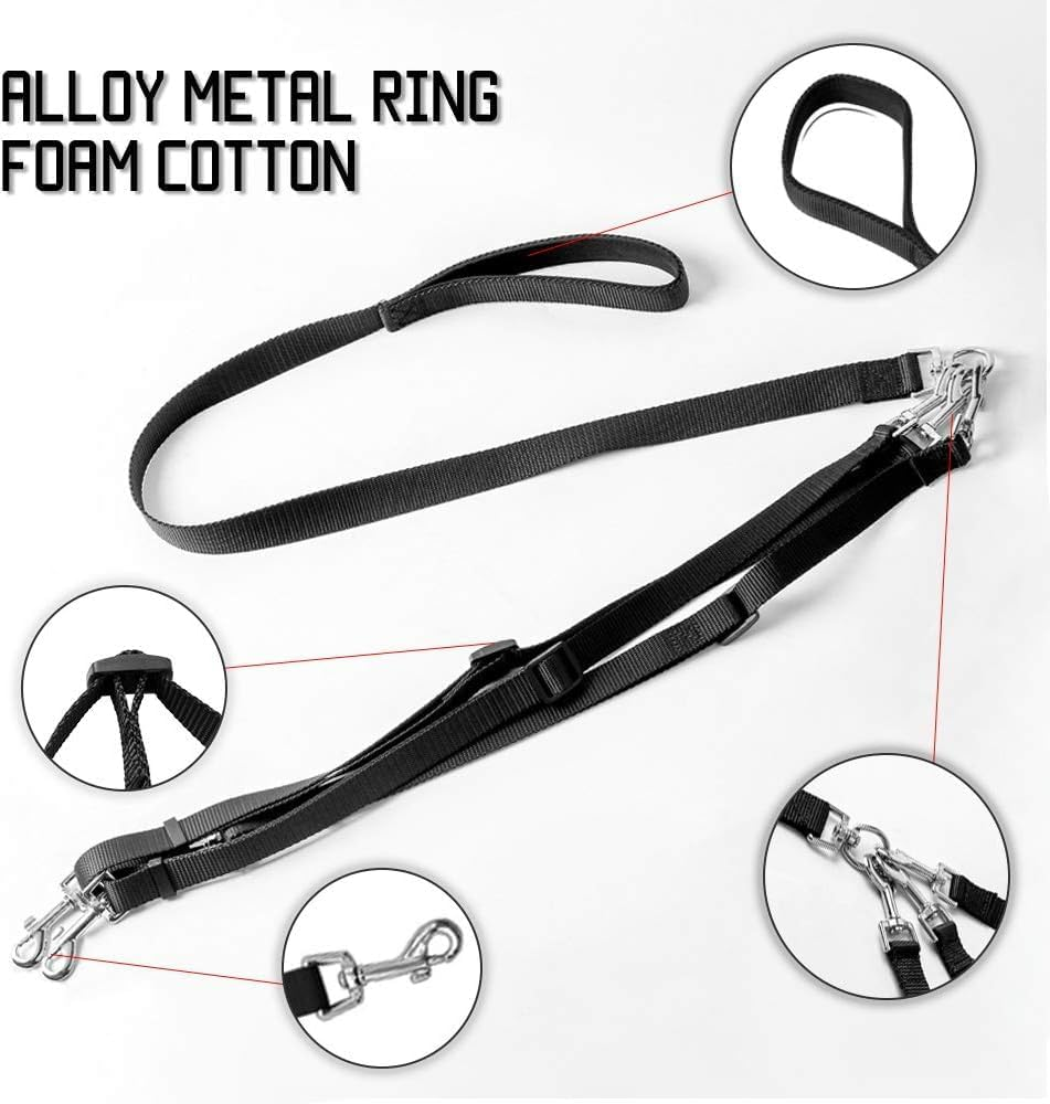 Weave Three Heads One Drag Three Dog Leash Square round Rope Pet Traction Belt Dog Chain Strong Safety Dog Lead Leashes (Black, One Size) image number 6