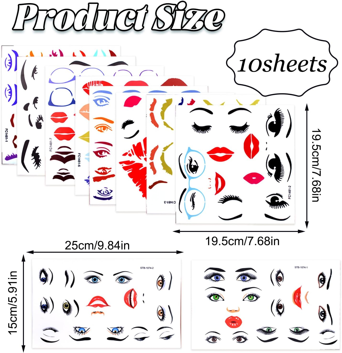 HACRAHO Face Stickers for Crafts, Lips, Mouth, Eyes, Eyebrows, Nose, Stickers, for Holiday, Party, Crafts, Flower Pots Decoration (Colorful) image number 2