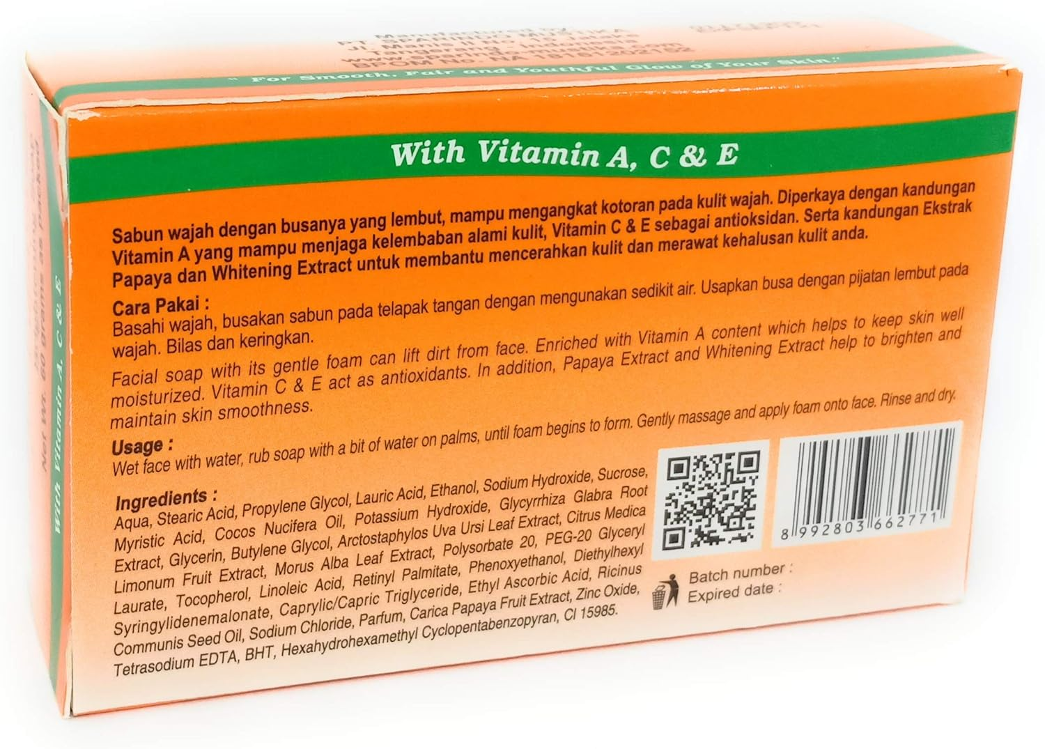 BDL Papaya Brightning Soap. 60 Gram (Pack of 6) image number 3