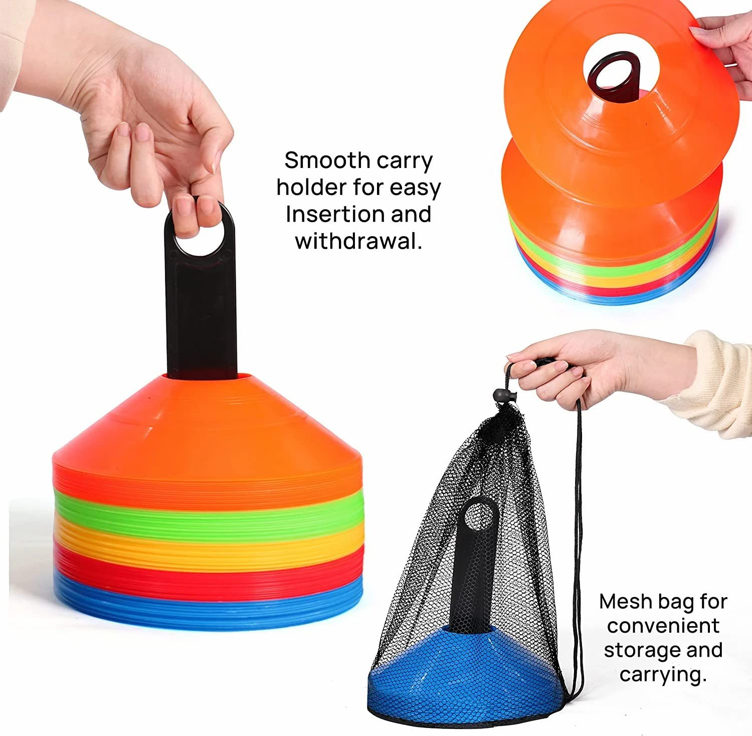 50-Pack Soccer Disc Cones,More Thicker, More Flexible,Multi Color Cone for Agility Training, Soccer, Football, Field Marker（Orange, Red, Green, Blue, Yellow） image number 6