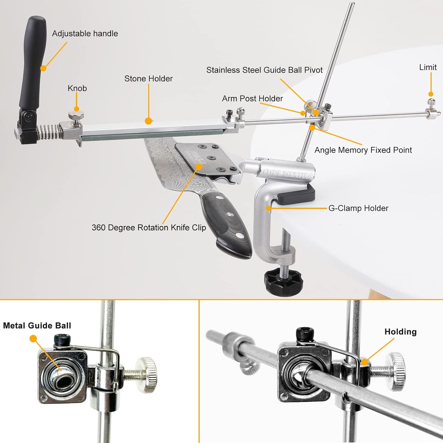 Huanlemai RUIXIN PRO RX-008 Kitchen Knife Sharpener System with 10Whetstones,360Deg Rotation Flipdesign,Fixed-Angle Stainlesssteel Profess. Chef Knife Sharpening Kit Blades Finegrinding Polishing Tool image number 4