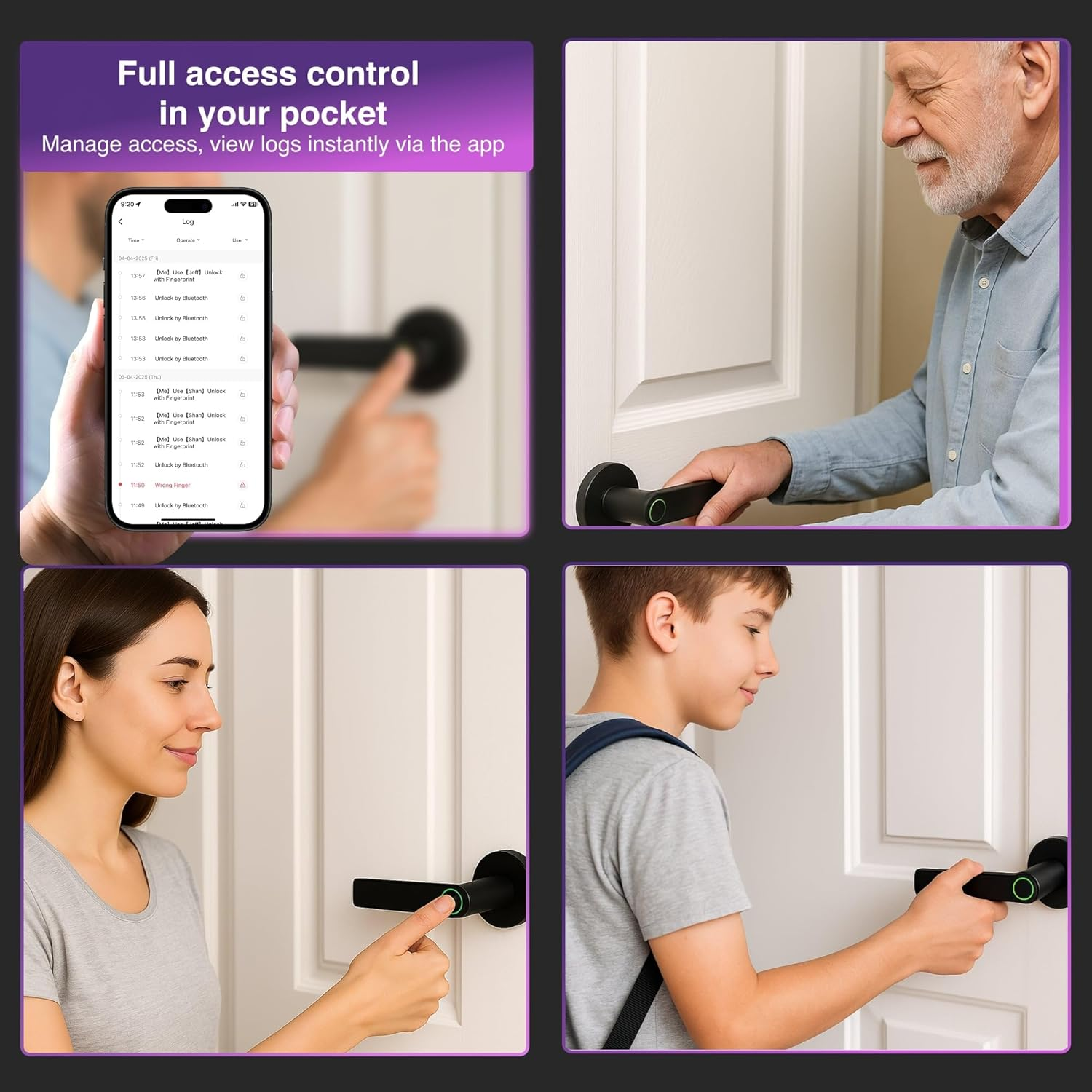 Connect Smart Door Handle Lock &ndash; Fingerprint, App, PIN & Key Access &ndash; Internal Door Handle for Home/Office &ndash; Bluetooth Control, Auto-Lock, Easy Install &ndash; Works with Australian Standard Doors image number 2