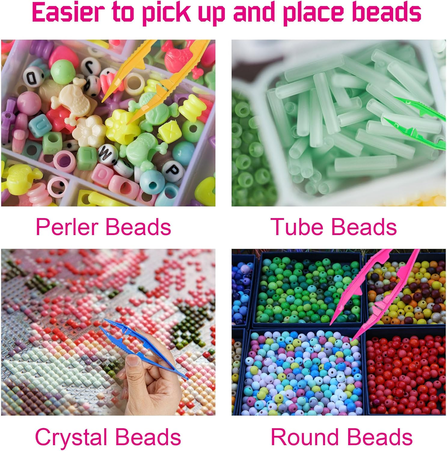 40 PCS Plastic Tweezers for Crafts Plastic Beads Tweezers Bead Craft Forceps Tools for DIY Jewelry Making Kids Adult Home Classroom School (Colorful)