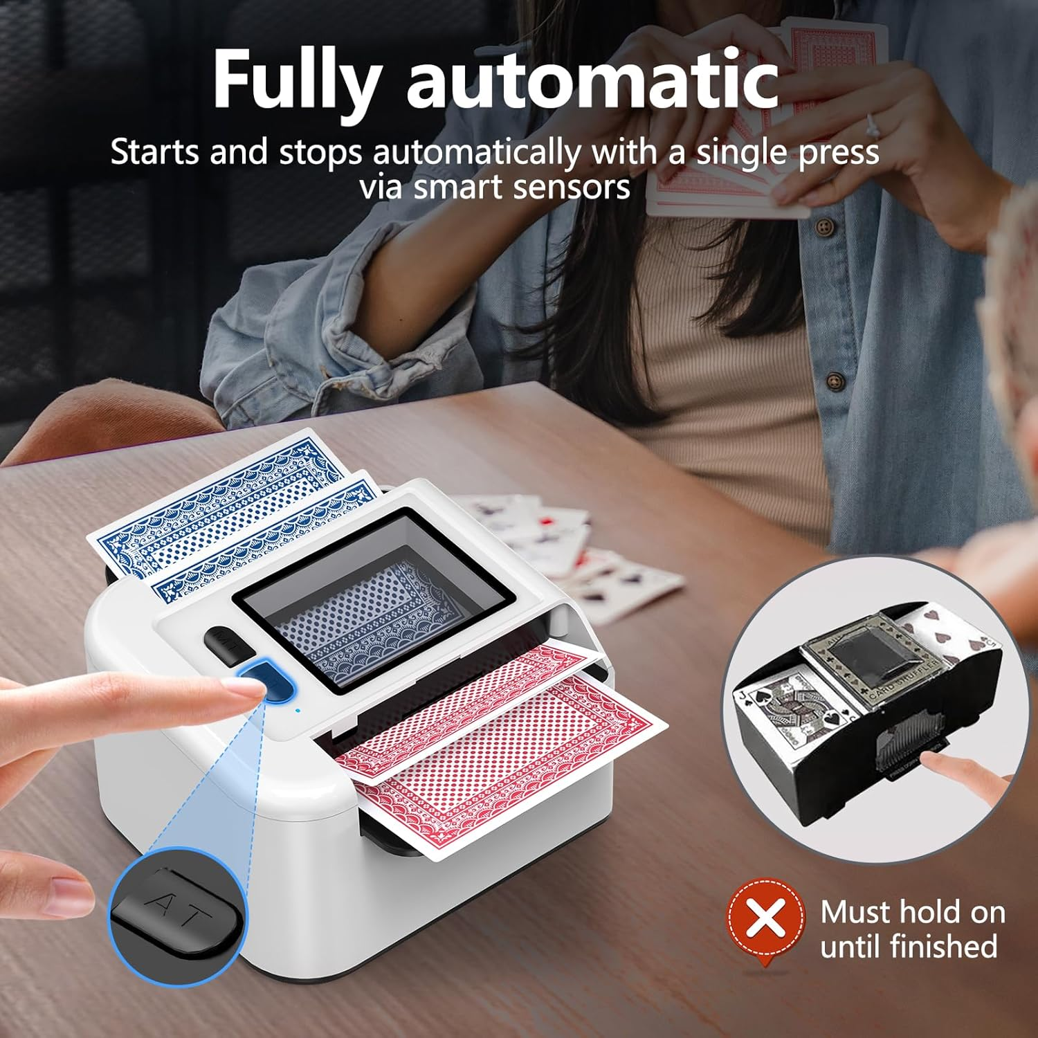 Automatic Card Shuffler 1-2 Decks, Beedove Rechargeable Card Dealer Machine, Fast, Reduced Jams, Ultra-Quiet Shuffle,Ideal for Poker, UNO, Blackjack, Skip-Bo, Home Card Games image number 4