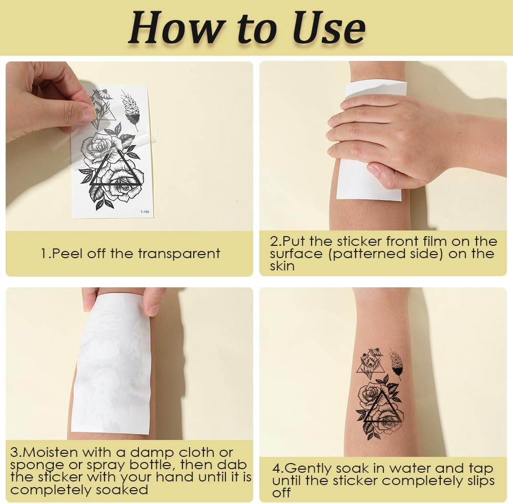 Craspire 30 Sheets Black Flowers Temporary Tattoos Women Men Removable Floral Rose Leaf Branch Sticker Paper Waterproof Realistic Long Lasting Make up for Body Clavicle Arm image number 2