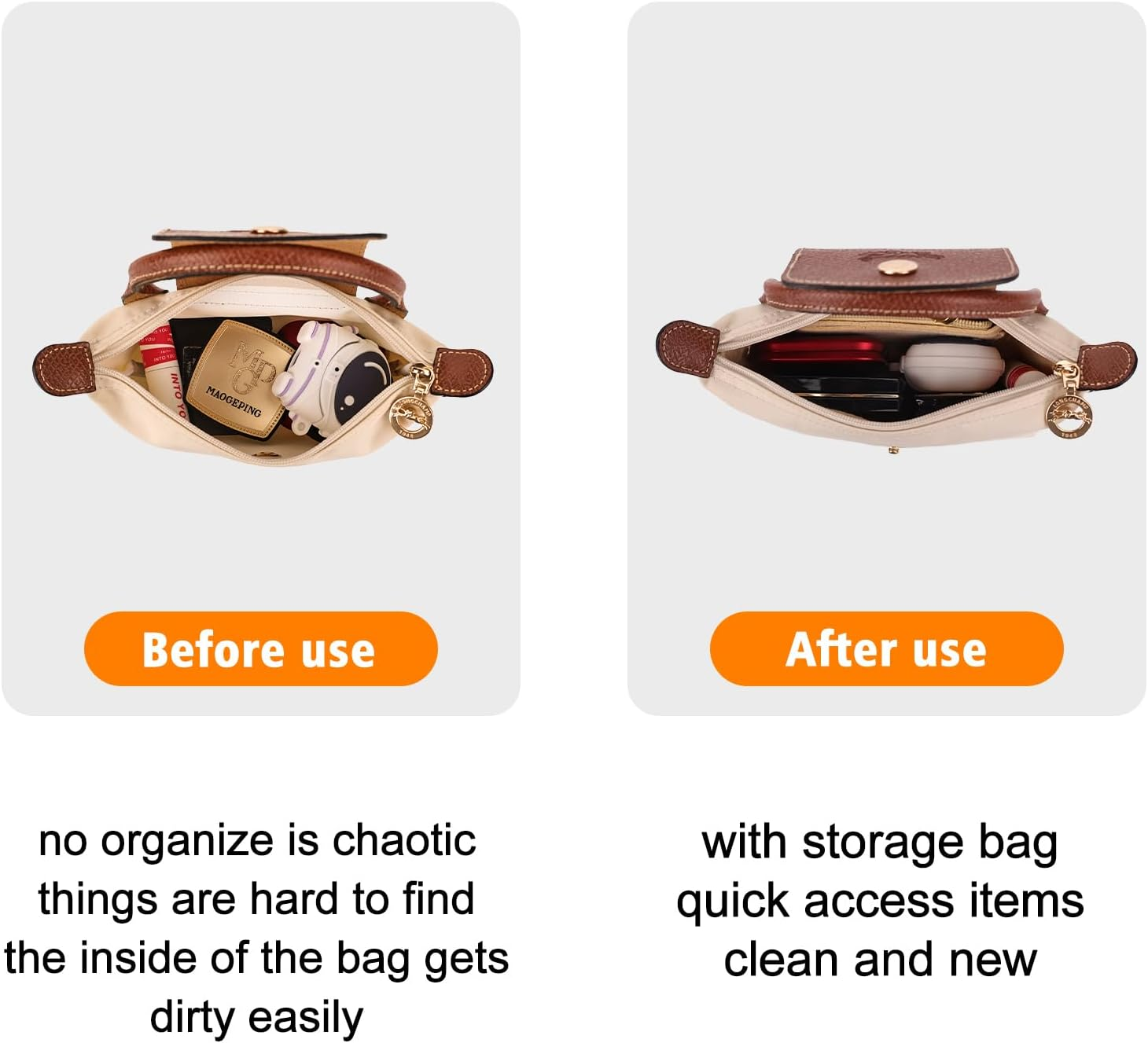 2Sets Mini Bag Strap Kit and Organizer Compatible with Longchamp, Folding Tote Bag Organizer Insert, Punch-Free Adjustable Buckle Strap Design, Multi-Pocket Felt Handbag Organizer, (1.2Cm) image number 6