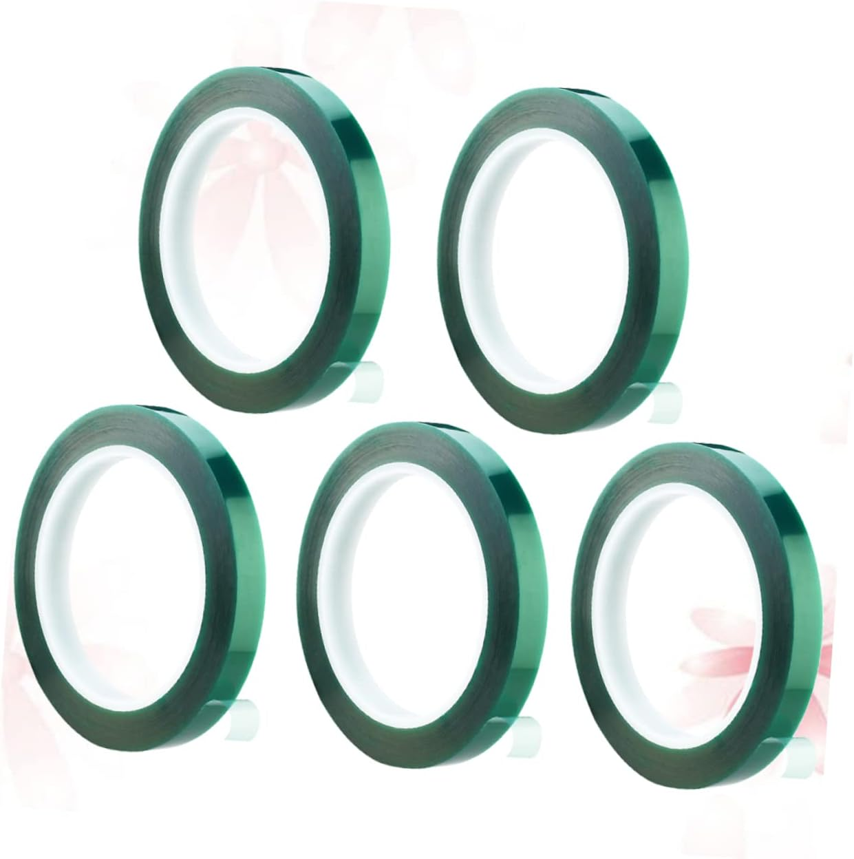 5Pcs Green High Temperature Resistant Pet Adhesive Tape for Car Spray Paint Plating Circuit Board Shielding 8Mm X 33M X 0.06Mm Heatproof Automotive Tape image number 1