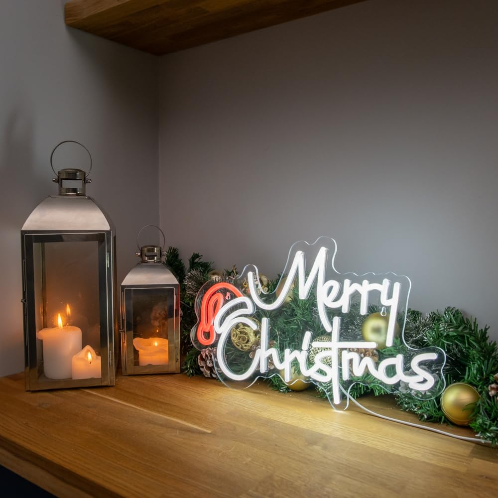 TRIXES Neon Merry Christmas LED Light up Sign - Large 41Cm Indoor Wall Decoration - Festive Hanging D&eacute;cor USB Powered image number 6