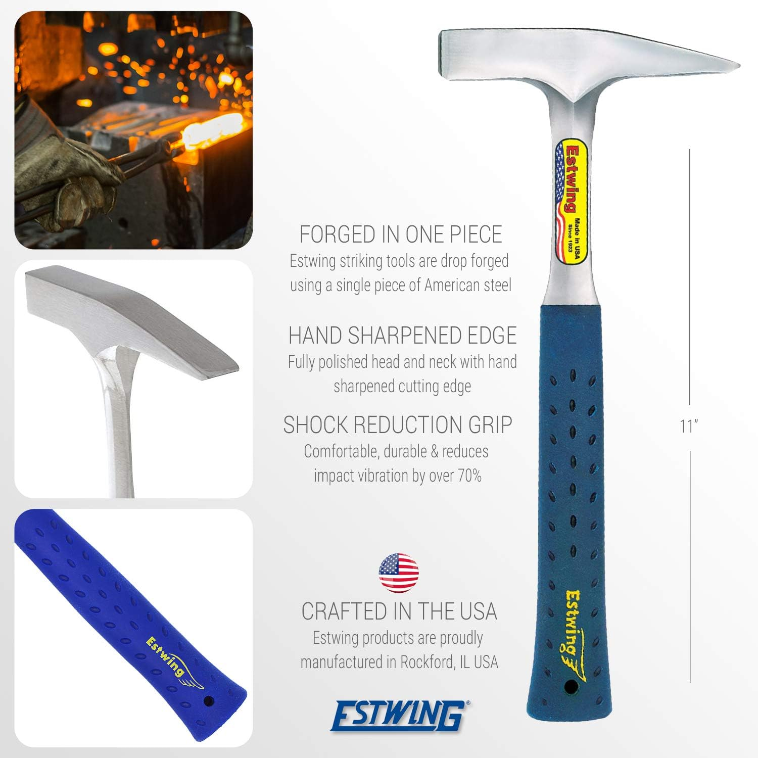 ESTWING Tinner'S Hammer - 12 Oz Sheet Metal Hammer with Forged Steel Construction & Shock Reduction Grip - T3-12
