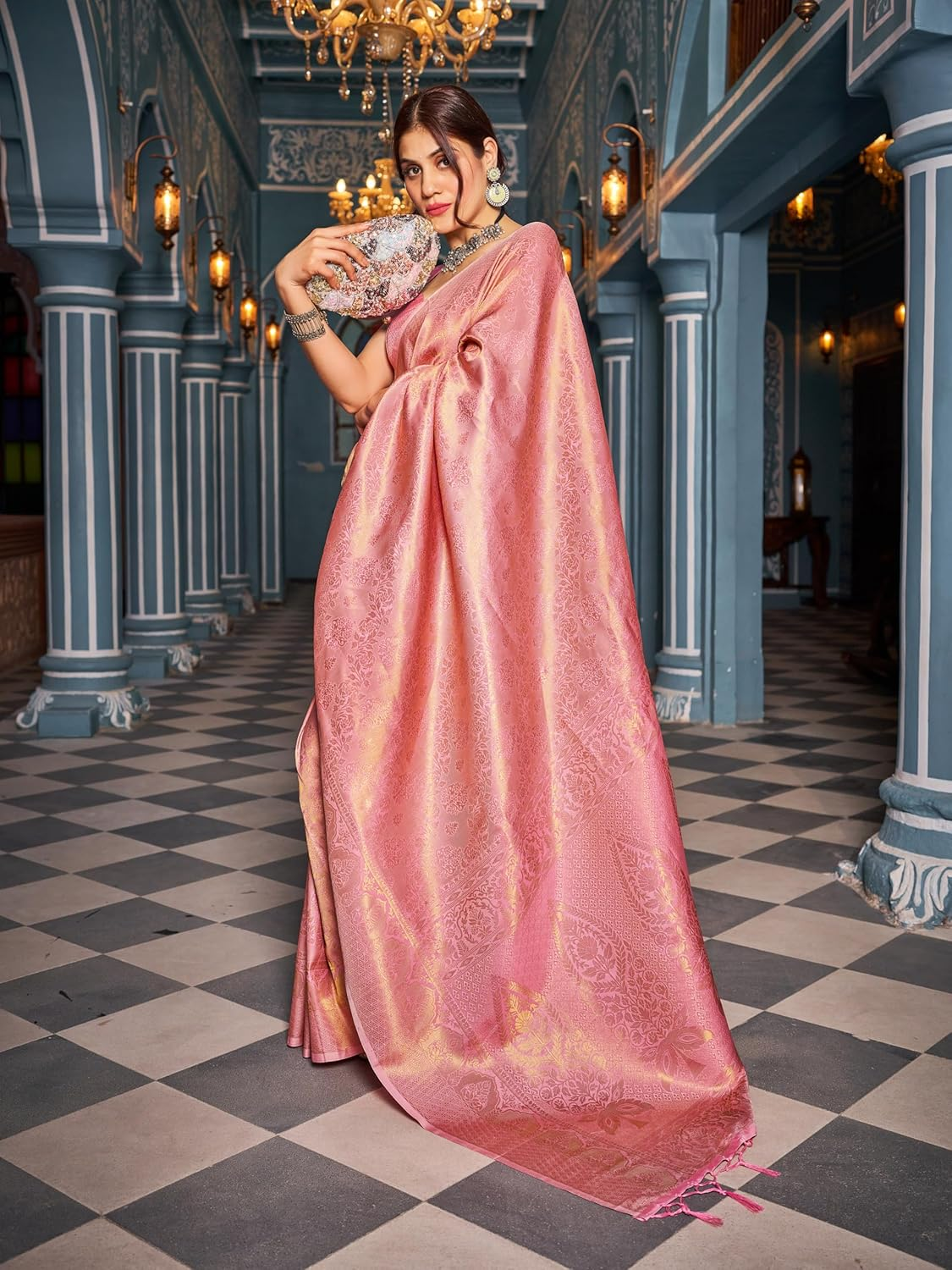 SWORNOF Womens Kanjivaram Soft Silk Saree Patola Saree with Blouse Piece image number 6