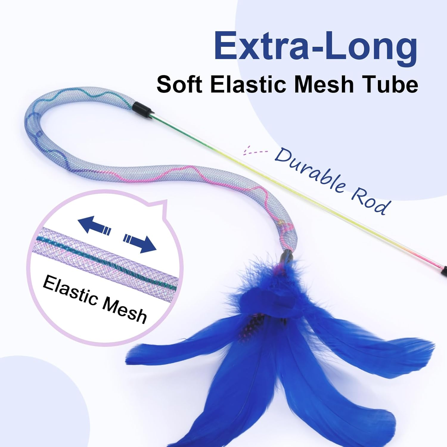 SONGWAY Cat Rainbow Wand Toy - Rainbow Cat Feather Toys with Bells, Colorful Mesh Teaser Wand with Feather Tail, Interactive Toys for Indoor Cats Kittens, Dark Color