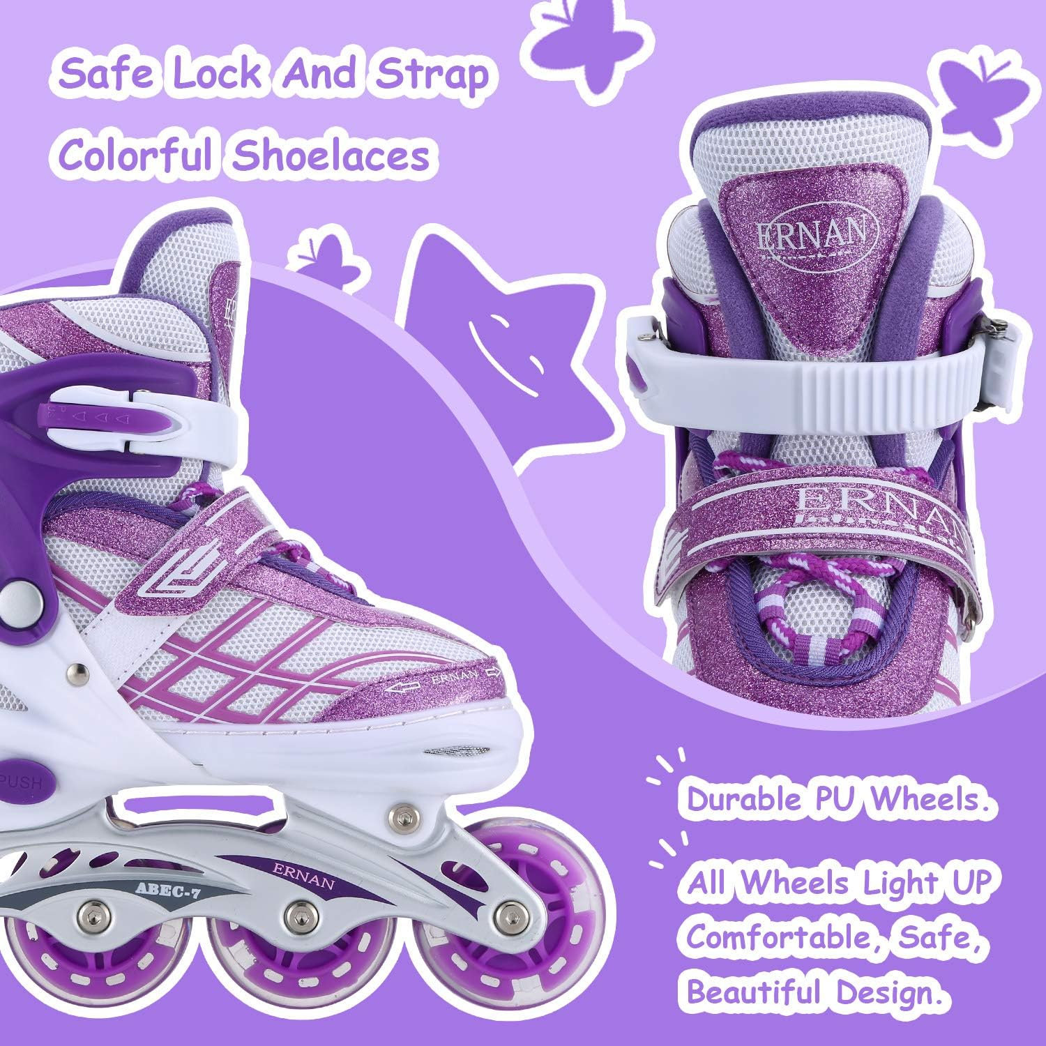 Kids Inline Skates for Girls Boys Beginners Adjustable, All 8 Wheels Illuminating. image number 1