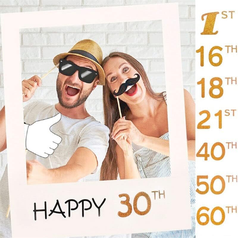 1Th 18Th-60Th Photo Booth Props Picture Frame Wedding Birthday Party Decoration - Durable Large Cardboard Frame - Perfect Party Decoration for Men, Women, Kids - Easy to Use and Lightweight - Happy 1St image number 2