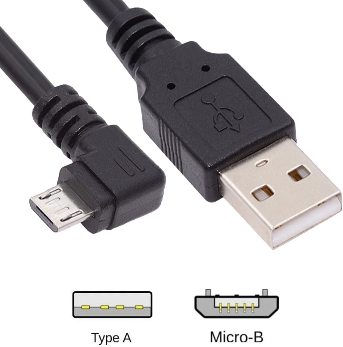 JSER Right Angled 90 Degree Micro USB 2.0 Type 5Pin to USB 2.0 Type-A Data Charge Cable 480Mbps Data for Phone Tablet Computer Camera (150Cm) image number 2