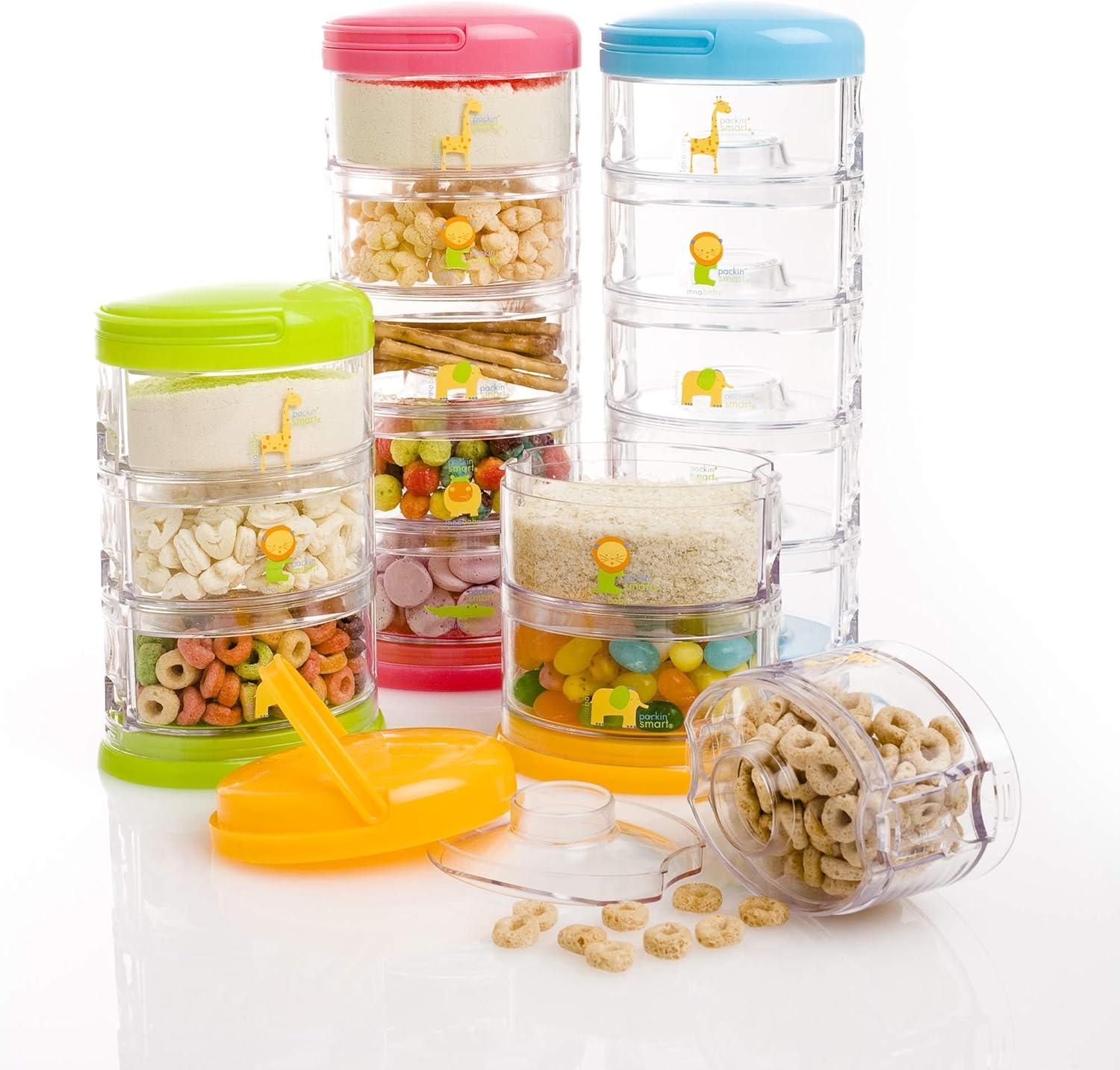 Innobaby Packin' Smart Stackable and Portable Storage System for Formula, Baby Snacks and More. 5 Stackable Cups in Lime Sorbet. BPA Free. image number 4