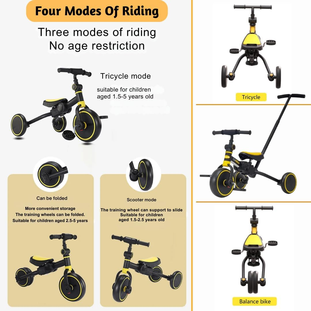 4 in 1 Toddler Bike with Parent Push Handle Balance Bike for 1 Year to 4 Years Old Kids| Toddler Tricycle | Gift & Toys for Boy & Girl, Lightweight, Portable & Foldable Push Bike, Removable Pedals image number 5