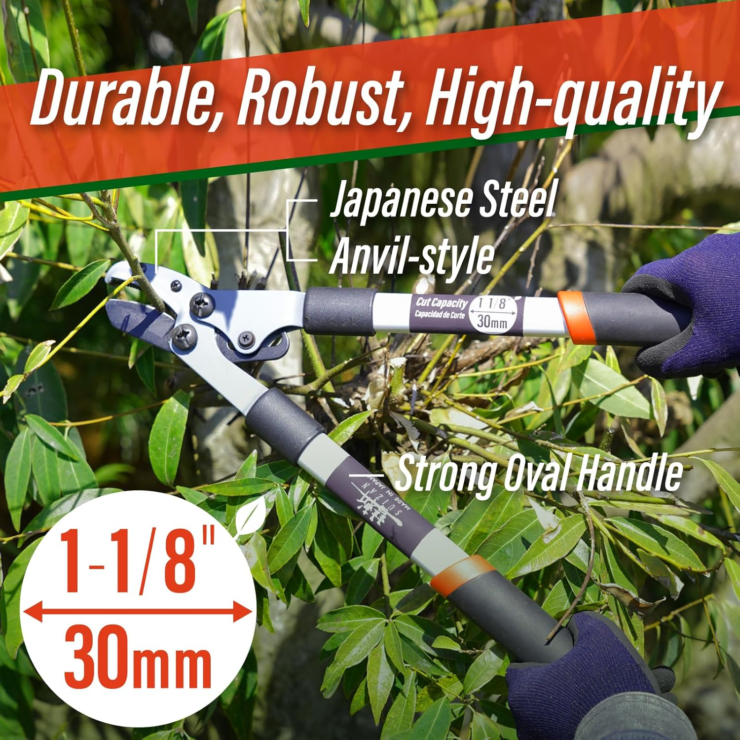 SUIZAN Anvil Hand Loppers 465Mm - Professional Japanese Branch Cutter Lightweight Compact Tree Trimmer Gardening Tools image number 3
