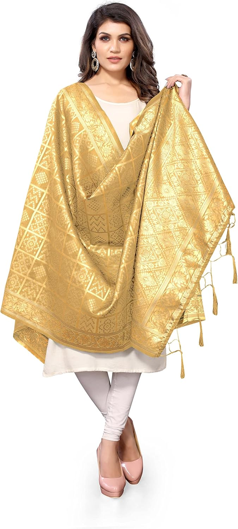 Jaanvi Fashion Women'S Banarasi Silk Woven Dupatta - Aztec Gold image number 4