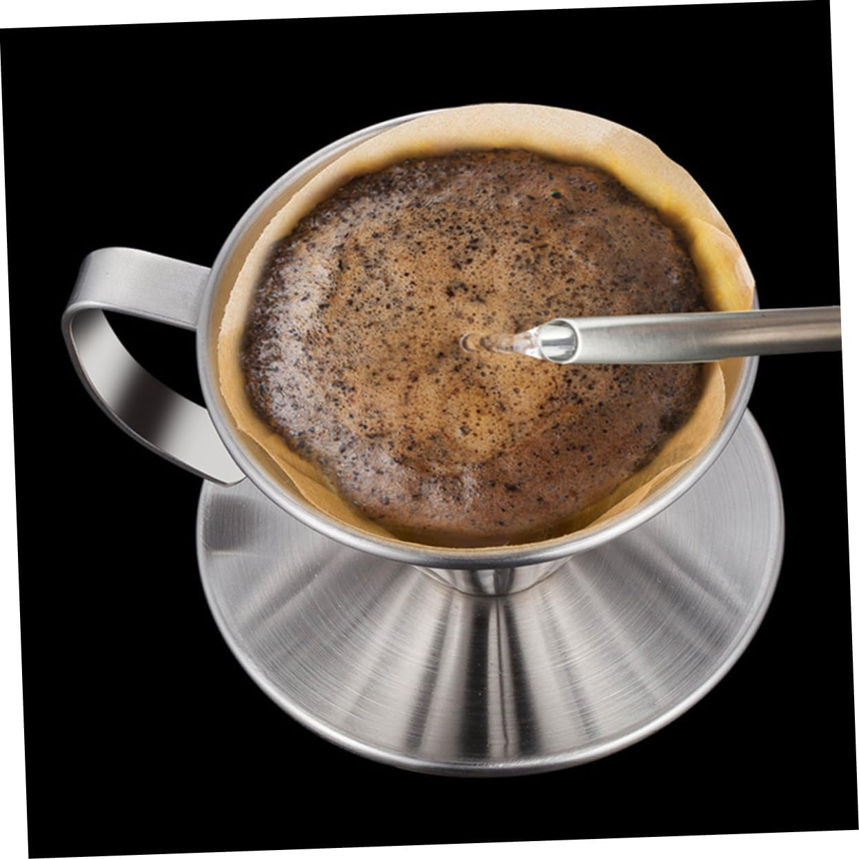 LIFKOME Stainless Steel Coffee Filter Drip Funnel with Handle and Base Reusable Coffee Strainer for Home Brewing and Tea Making image number 2