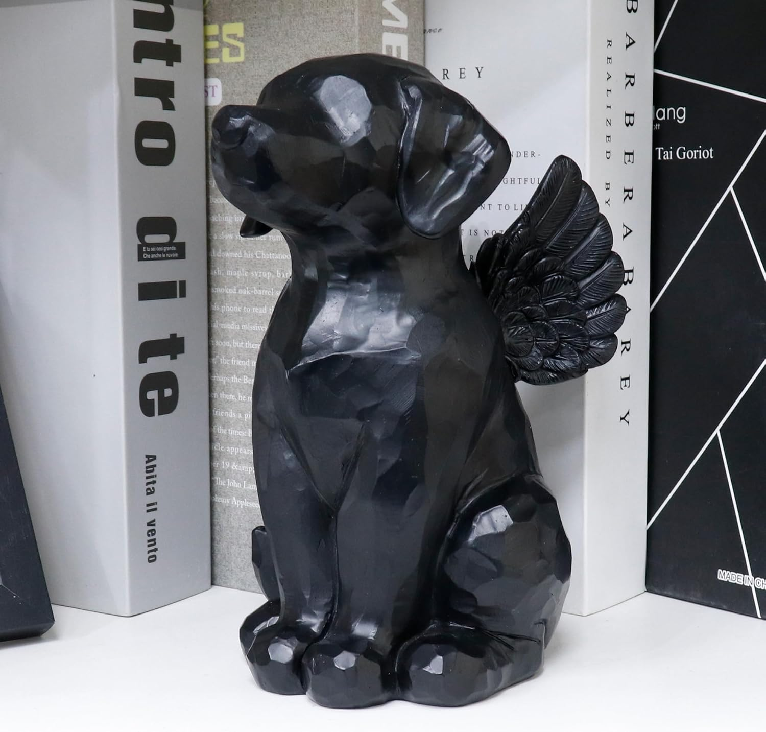 Wound Personalized Black Dog Angel Memorial Garden Statue, Dog Pet Memorial Grave Marker Tribute Statue, with Dog Cremation Urn Features- 7.4Inch（H） image number 3