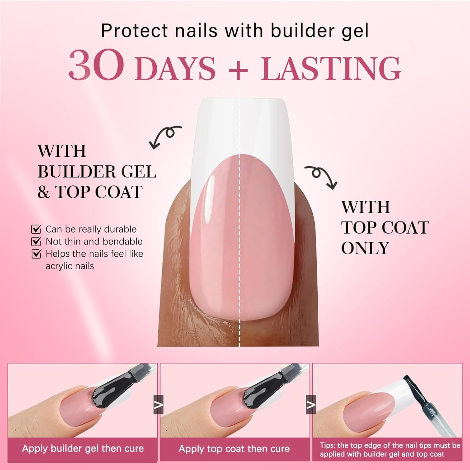 120Pcs Matte French Press on Nails | Pink & White Square Long Salon-Grade DIY Fake Nails Kit for Women | Reusable Glue-On Nails with Storage Box &ndash; Perfect for Christmas & Parties