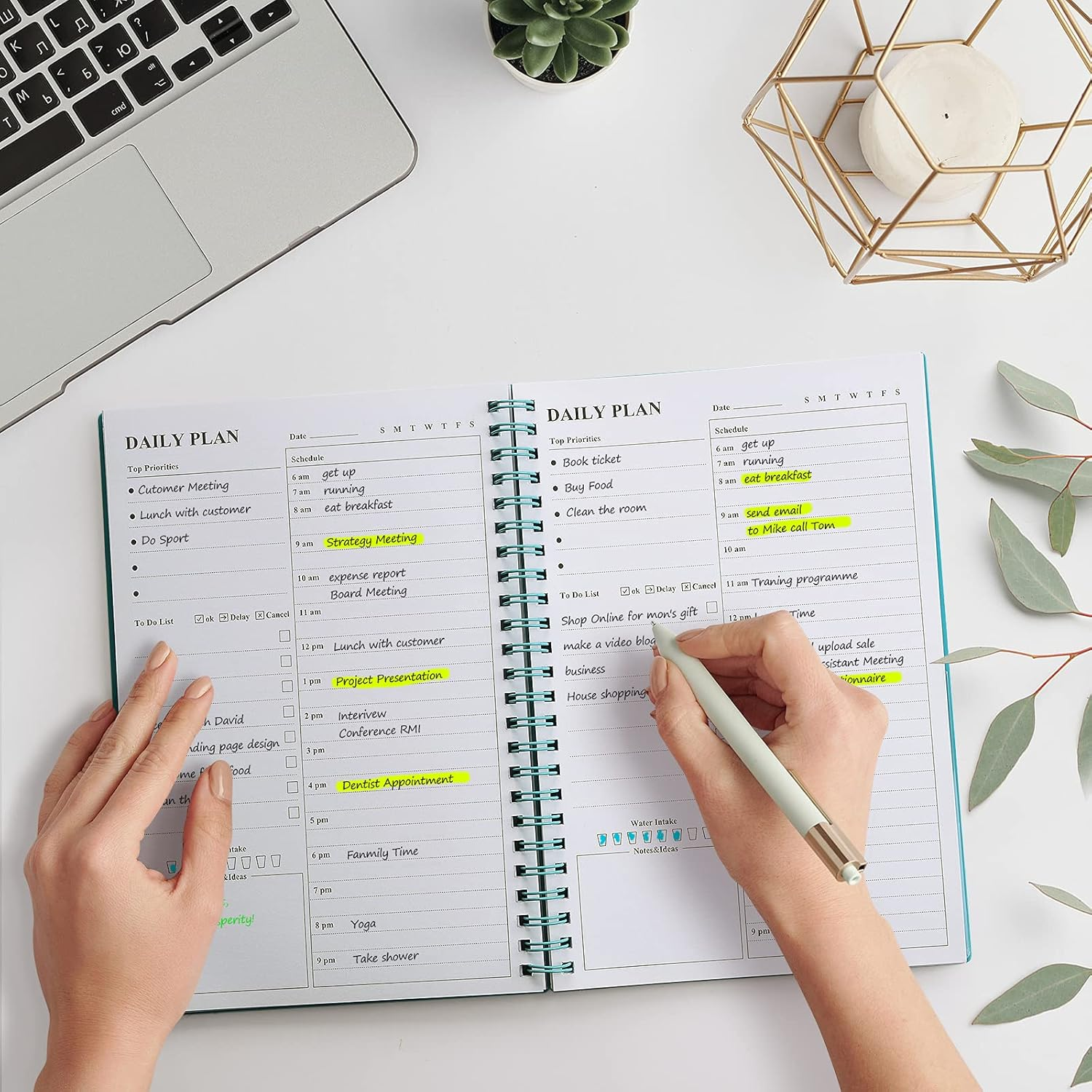 Daily Planner Undated, Asten to Do List Notebook Hourly Schedules Spiral Appointment Planner for Men and Women,Pvc Hardcover,Elastic Closure, Inner Pocket 8.3" X 5.8" (Blue) image number 2