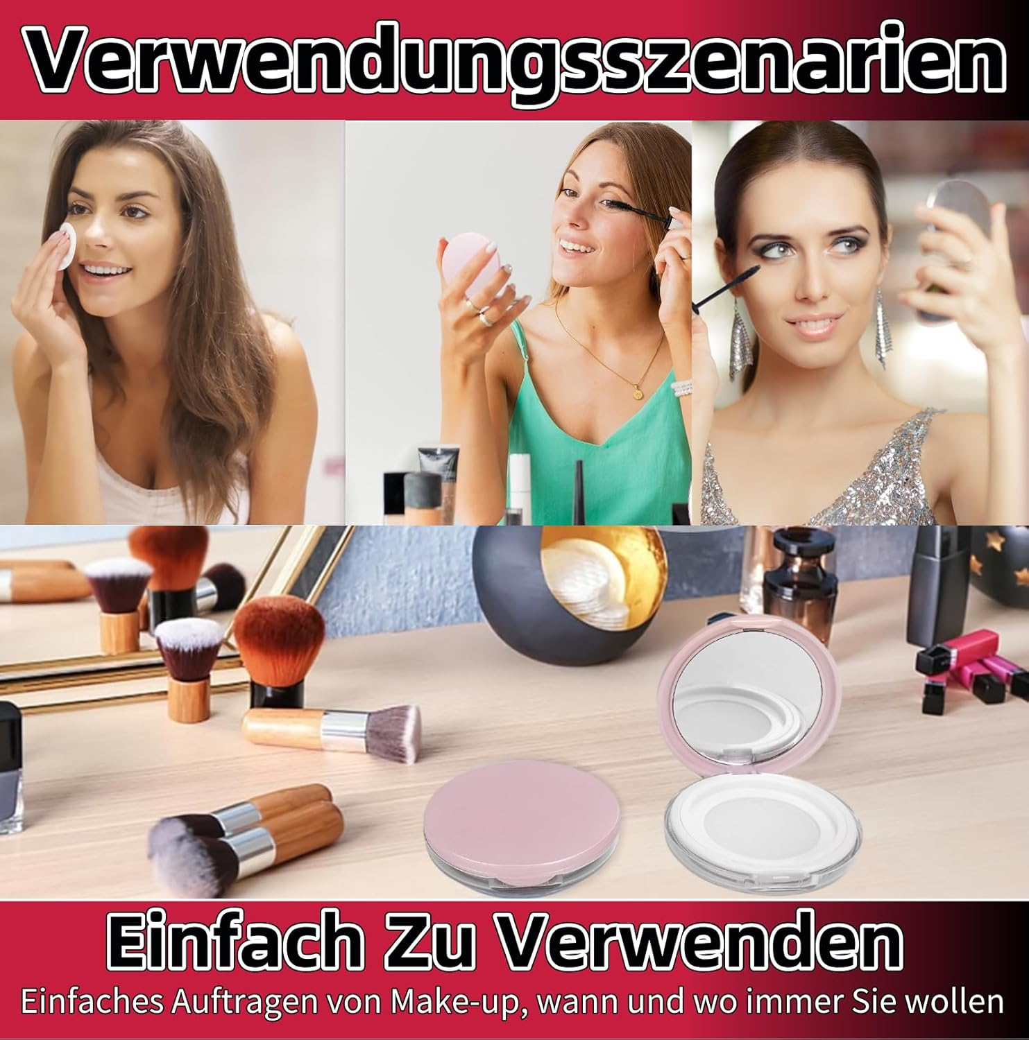 Cushion Foundation Powder Box with Tassel 3 G - 5 G Empty Refillable Loose Powder Box Portable Loose Powder Container with Powder Puff Mirror Plastic Empty Travel Loose for DIY Bb/Cc Cream Liquid image number 1