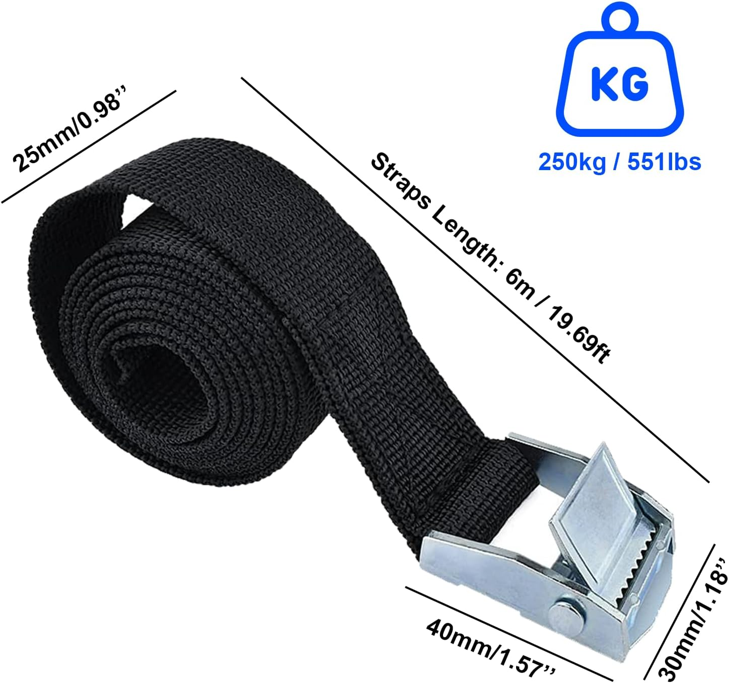 Lashing Straps, 2PCS Tie down Straps, 2.5Cm X 3 M Adjustable Cam Buckle Straps, Heavy Duty Secure Straps up to 260Lbs for Motorcycle, Cargo, Trucks,Trailer,Luggage image number 3