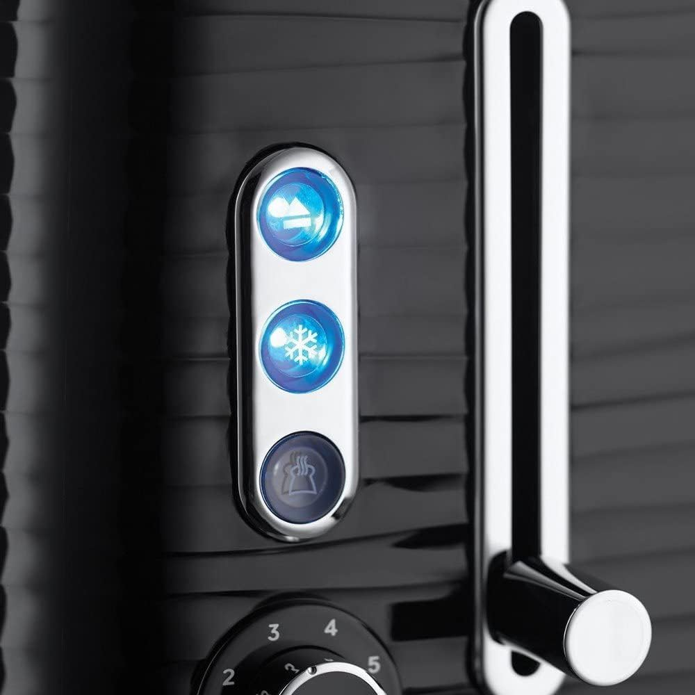 Russell Hobbs Inspire 24371-56 Toaster [For 2 Slices] Black with High-Quality High Gloss Structure (Extra Wide Toast Slots, Including Bun Attachment, 6 Browning Levels + Defrost & Reheat Function)