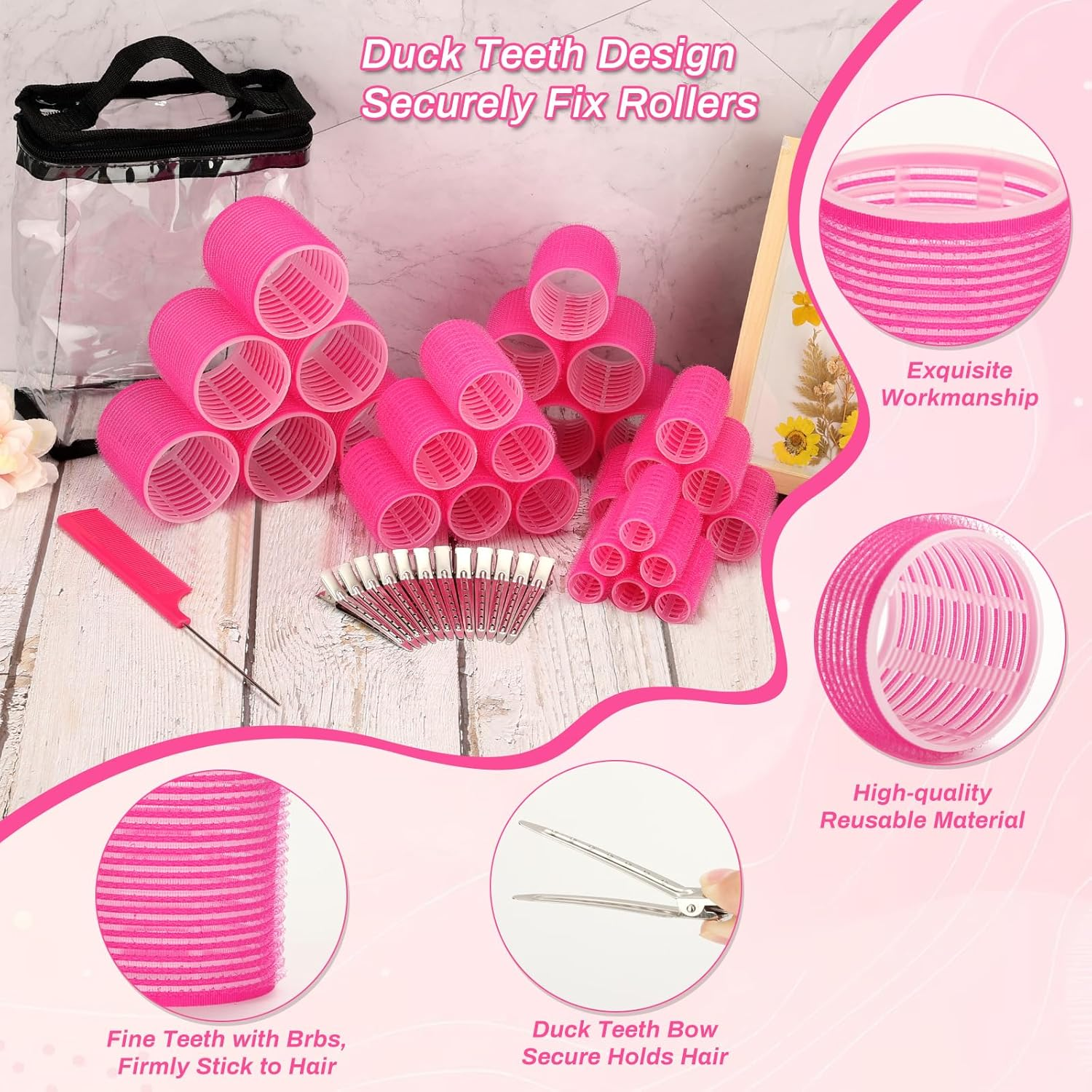 56 Pcs Hair Rollers Set for Blowout Look Long Hair, 30Pcs Rollers Hair Curlers in 5 Sizes with 24 Pcs Hair Clips and Storage Bag for Long Medium Short Hair Volume image number 6