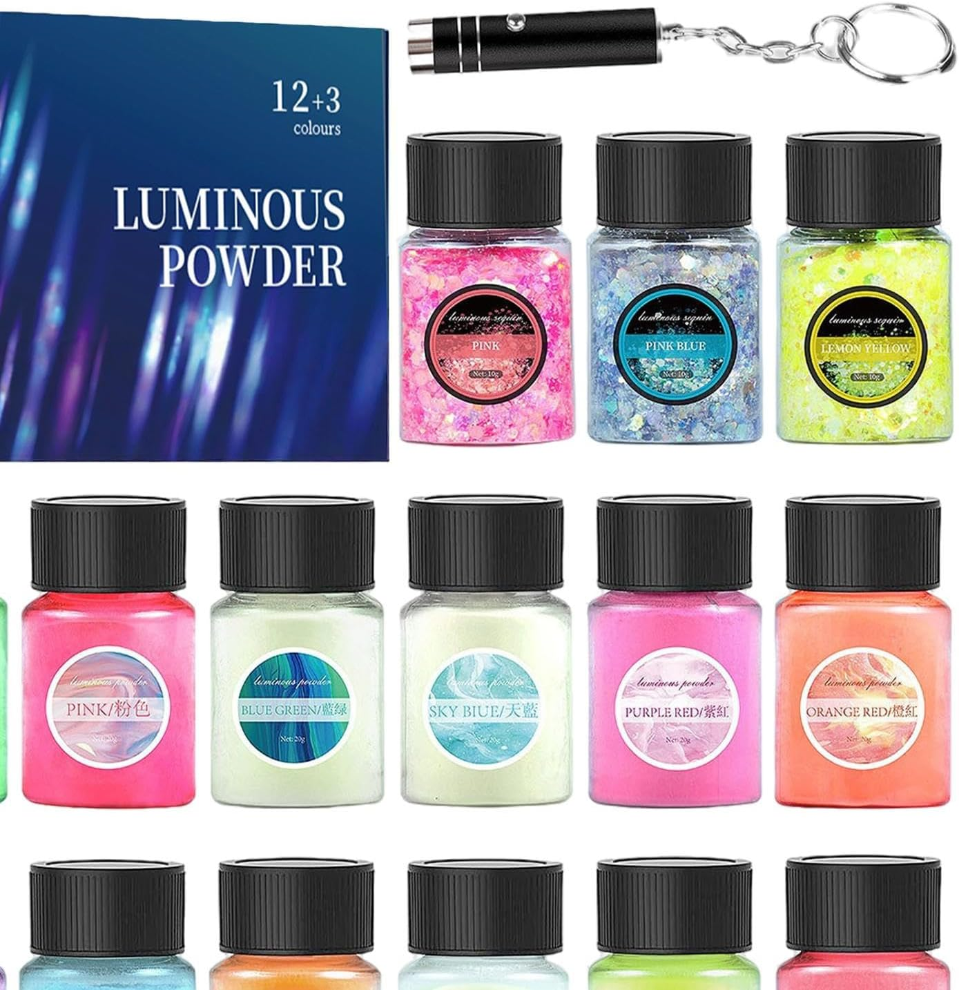 Glow in the Dark Pigment - 15 Color Luminous Powder for Art Projects, Safe Dye Set with Long Lasting Brightness, Self Glowing Pigment Powder for Slime Resin Nail Polish Craft Coating Decoration image number 3